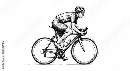 Road cycling, cyclist on bike, abstract isolated vector silhouette, ink drawing stock 