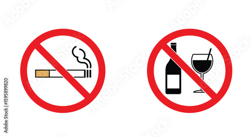 No Smoking and No Drinking Alcohol Symbols