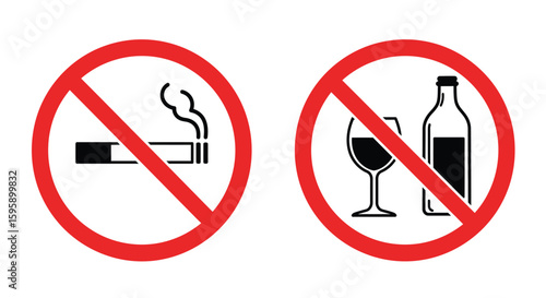 No Smoking and No Drinking Alcohol Symbols