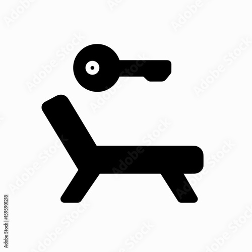 Sun lounger with key icon (filled) – poolside or beach access symbol