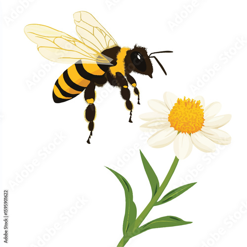 a bee flying over a flower