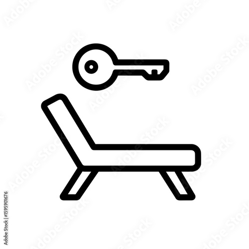 Sun lounger with key icon (outline) – poolside or beach access symbol