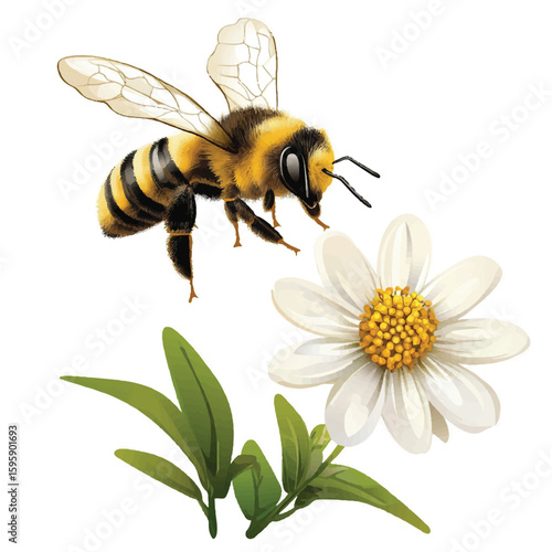 a bee flying over a flower