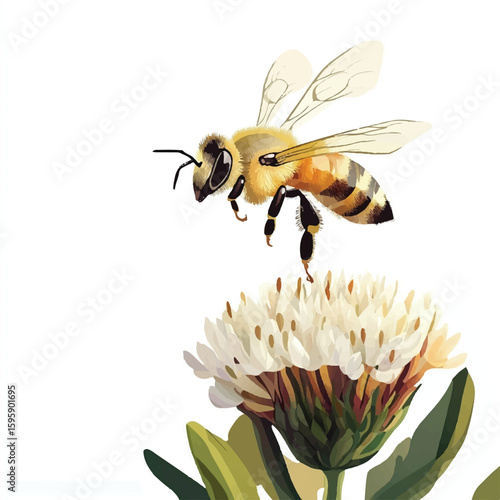 a bee flying over a flower