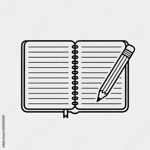 Open Spiral Notebook with Pencil Icon Illustration