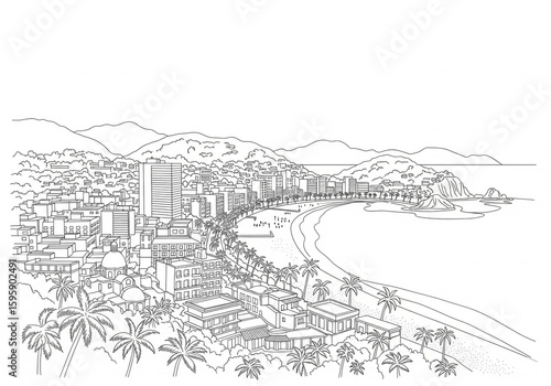 Acapulco (Acapulco) in Mexico one line drawing style