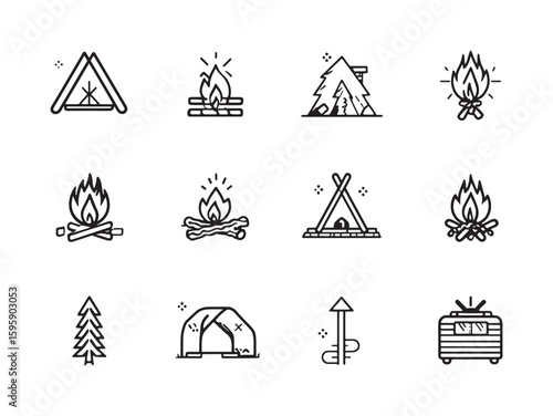 Campfire Glow Dancing Flames Drawn With Line Art