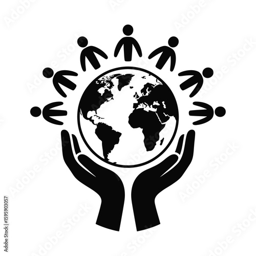 Global Unity People Holding Earth Icon