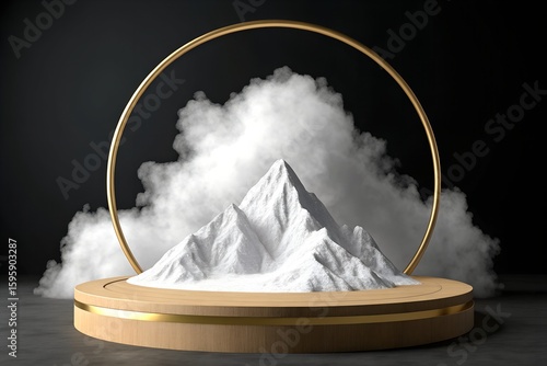 Stylized Abstract Mountain Peak with Gold Halo on Dark Canvas