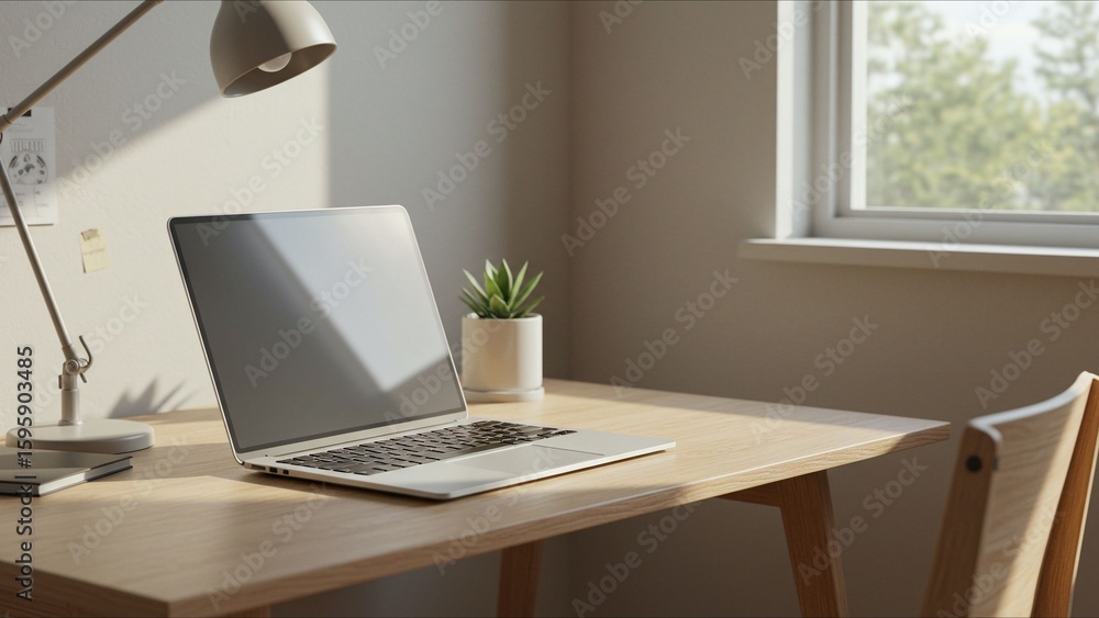 Fototapeta premium Laptop on Minimalist Desk by Window