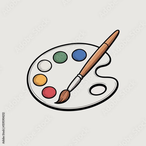 Artist Paint Palette with Brush Hand Drawn Illustration