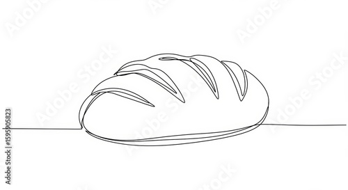 Elegant continuous line art showcasing a freshly baked loaf of bread on white