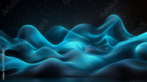Ethereal Nightscape: Luminescent Blue Mountains