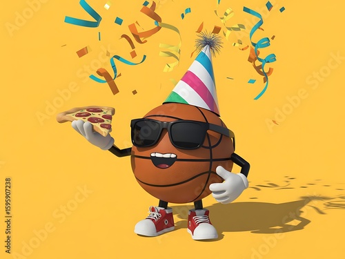 Basketball Character Party: Pizza & Celebration Graphics