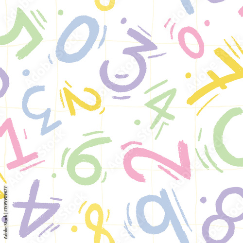 Vector Hand drawn Numbers pastel doodle pattern