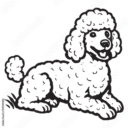 Charming Lying Poodle with Paw Up Illustration for Creative Projects