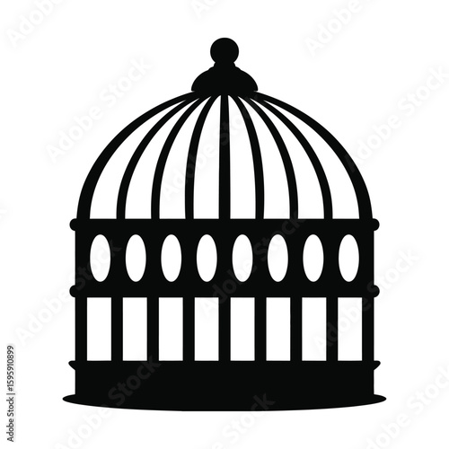 Black Bird Cage Silhouette: Freedom, Capture, and Pet Enclosure Icon

