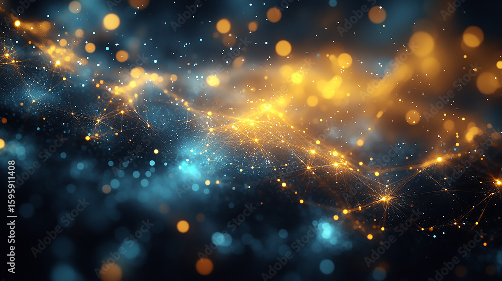 Fototapeta premium Glowing Particles: Abstract Blue and Gold Nebula Background Texture