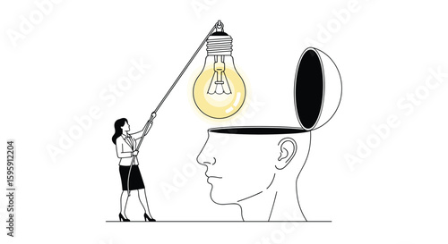 A person illuminating a bright idea within an open mind symbolizing creativity innovation and intellectual discovery