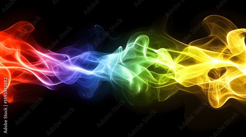 Fototapeta premium Abstract Colorful Smoke Waves Digital Art Design Background Rainbow Red Blue Dark Green Magic Light