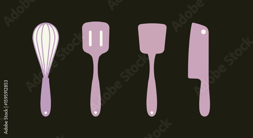 Kitchen utensils flat style set cooking tools