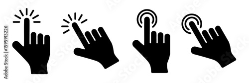 Set of Hand Tap Gesture Fill Icons for Touchscreen Interaction and User Interface Design