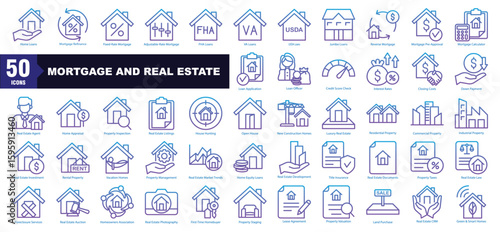 Mortgage and Real Estate Gradient Icon Set