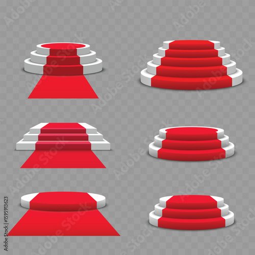 Red Carpet Podiums and Stages Collection. Award Ceremony Scene. Vector