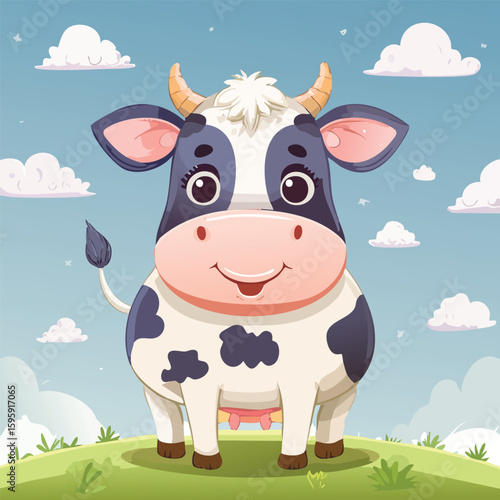 Cute Female Cow Cartoon Character with Long Eyelashes, AI Generated
