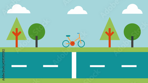 Bicycle Path with Lane Markings Bushes and Traffic Signs