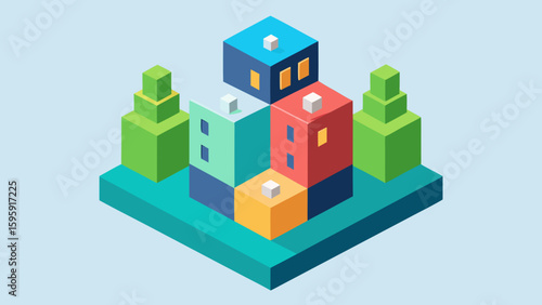 Isometric City Layout With Cube Buildings