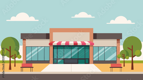 Modern Suburban Shopping Plaza Front View