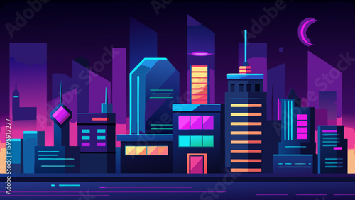 Night Cityscape With Neon Signs Animation