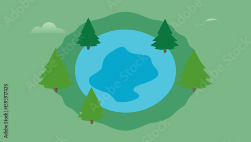 aerial view hidden forest lake perfectly