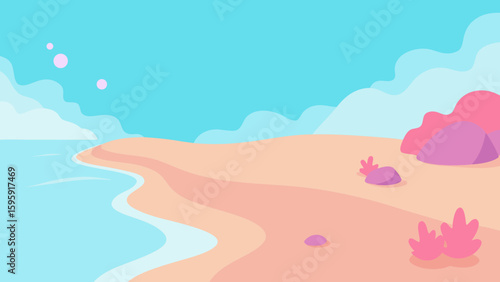 dreamlike beach gentle pink fog colorful