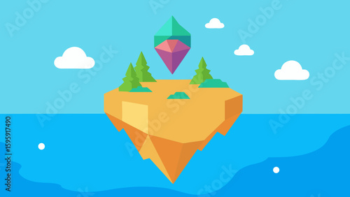 floating beach gem island fantasy landscape