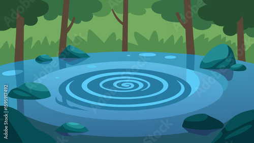 forest pond glassy water submerged spirals