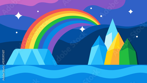 rainbow gemstone cliffs ocean sparkling