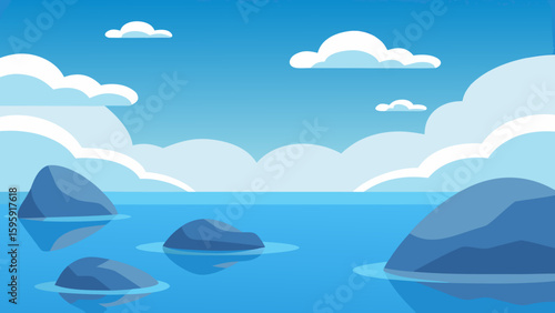 quiet lake boulders partially submerged