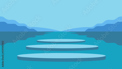 shallow lake stepped stone layers visible
