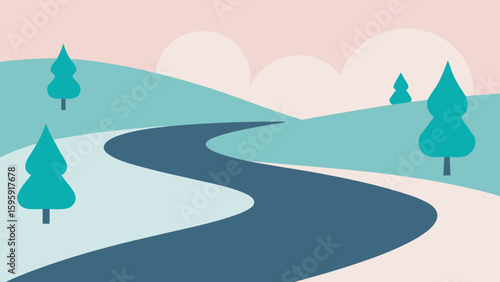 stylized calm river bend abstract geometric