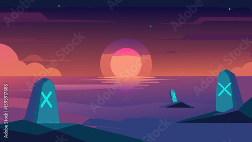 sunset miniature beach glowing runes
