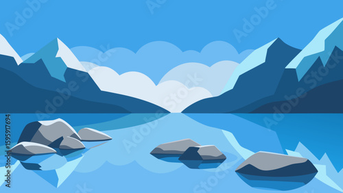 tranquil alpine lake snow dusted stones