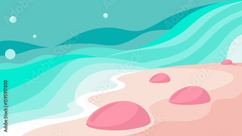 dreamlike tropical shore rose quartz pebbles
