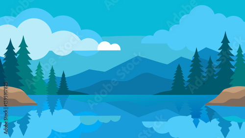 forest lined lake turquoise ripples flat