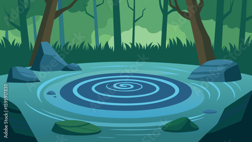 forest pond glassy water submerged spirals