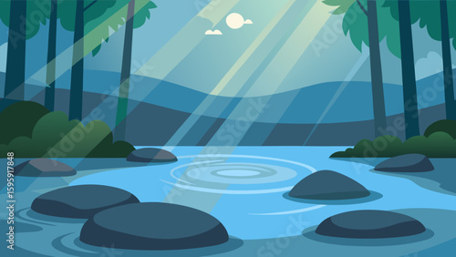 gentle ripples submerged stones forest