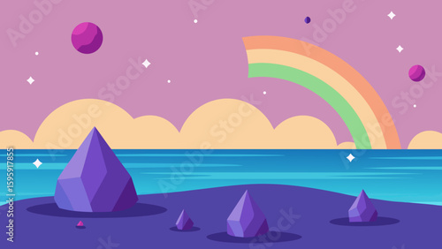 glittering shore amethyst boulders soft moss