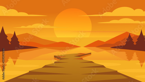 lake scene golden hour warm light reflection