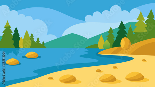 serene lakeside golden pebbles beneath